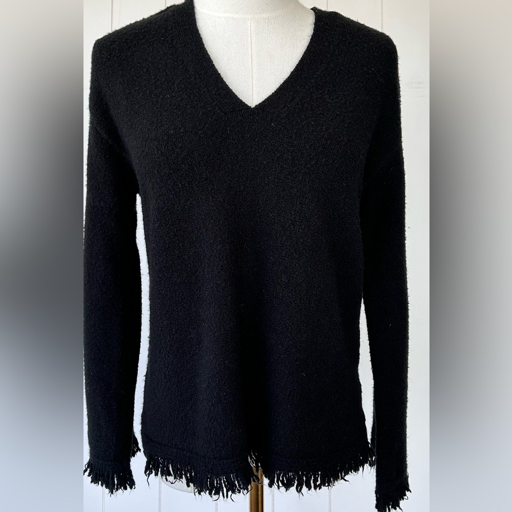 Anthropologie Women’s Wool/Alpaca Blend V-Neck Sweater Fringe Hem Size Small